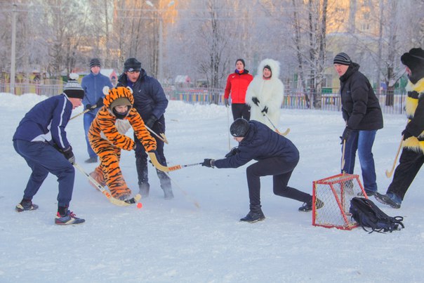 Гигантская пчела, снежный человек и другие животные сыграли в хоккей в центре Сыктывкара